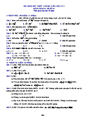 Đề khảo sát chất lượng giữa học kì I môn Toán 8